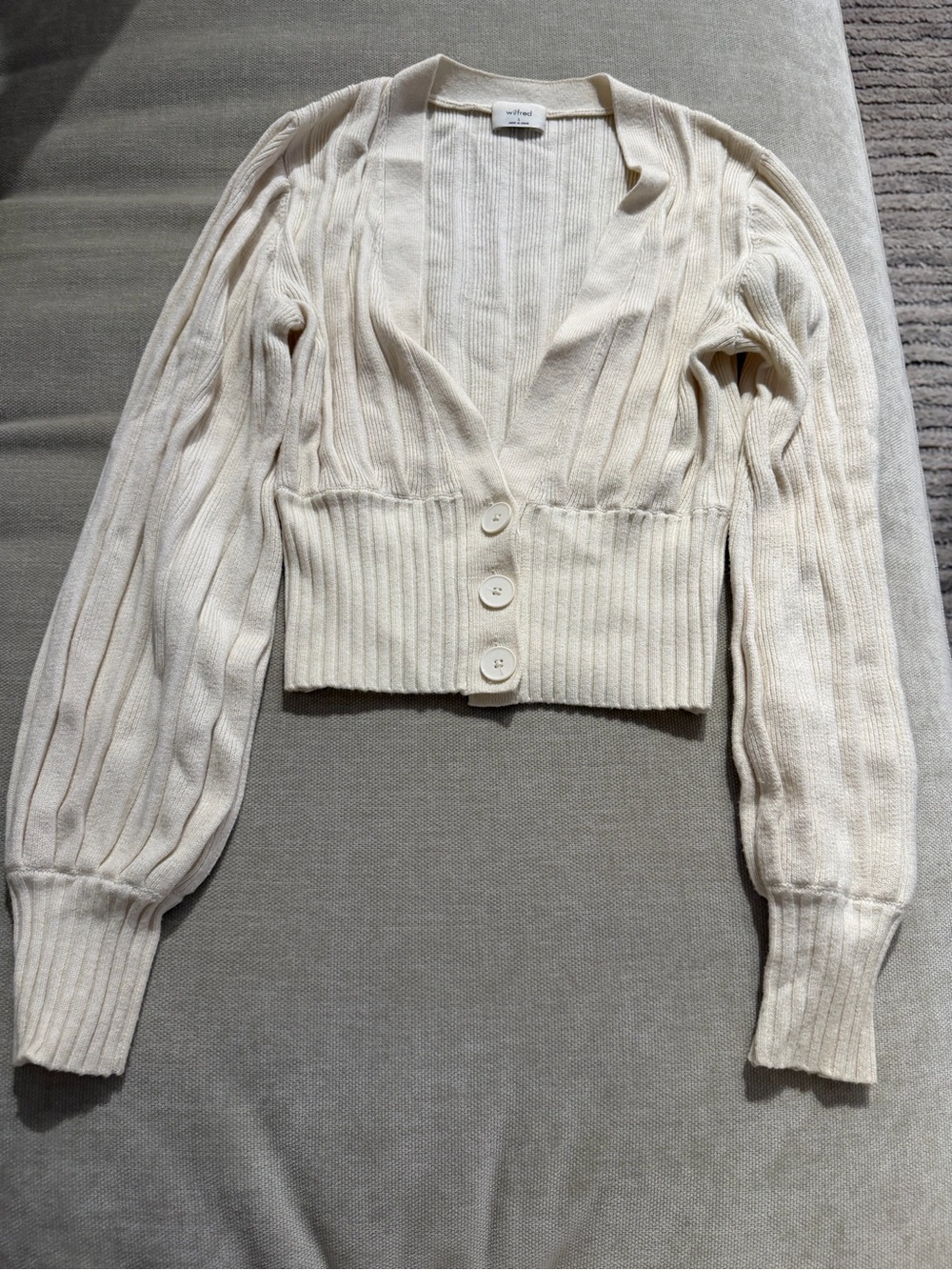 Wilfred Cream Ribbed Cropped Button Front Cardigan
